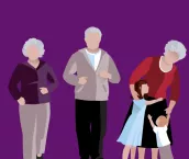 Infographic showing older people playing with children