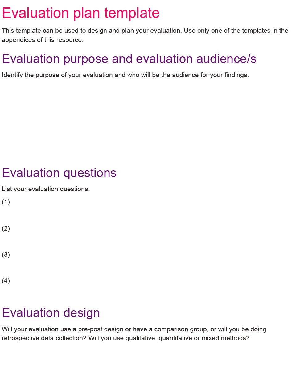 Project Evaluation Plan Template from aifs.gov.au