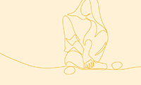 Young woman sitting cross-legged on the floor. Continuous line art drawing style. Minimalist black linear sketch isolated on white background. Vector illustration