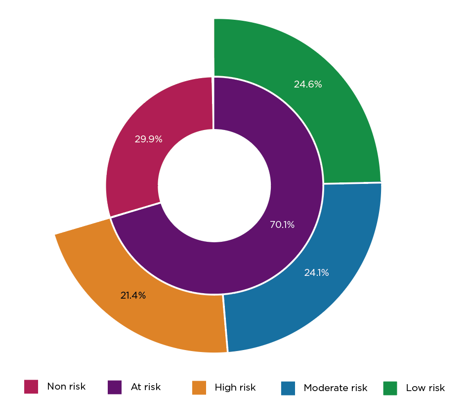 Figure 1: Classification of Australian adults who bet regularly online on sports or races according to the Problem Gambling Severity Index (PGSI)