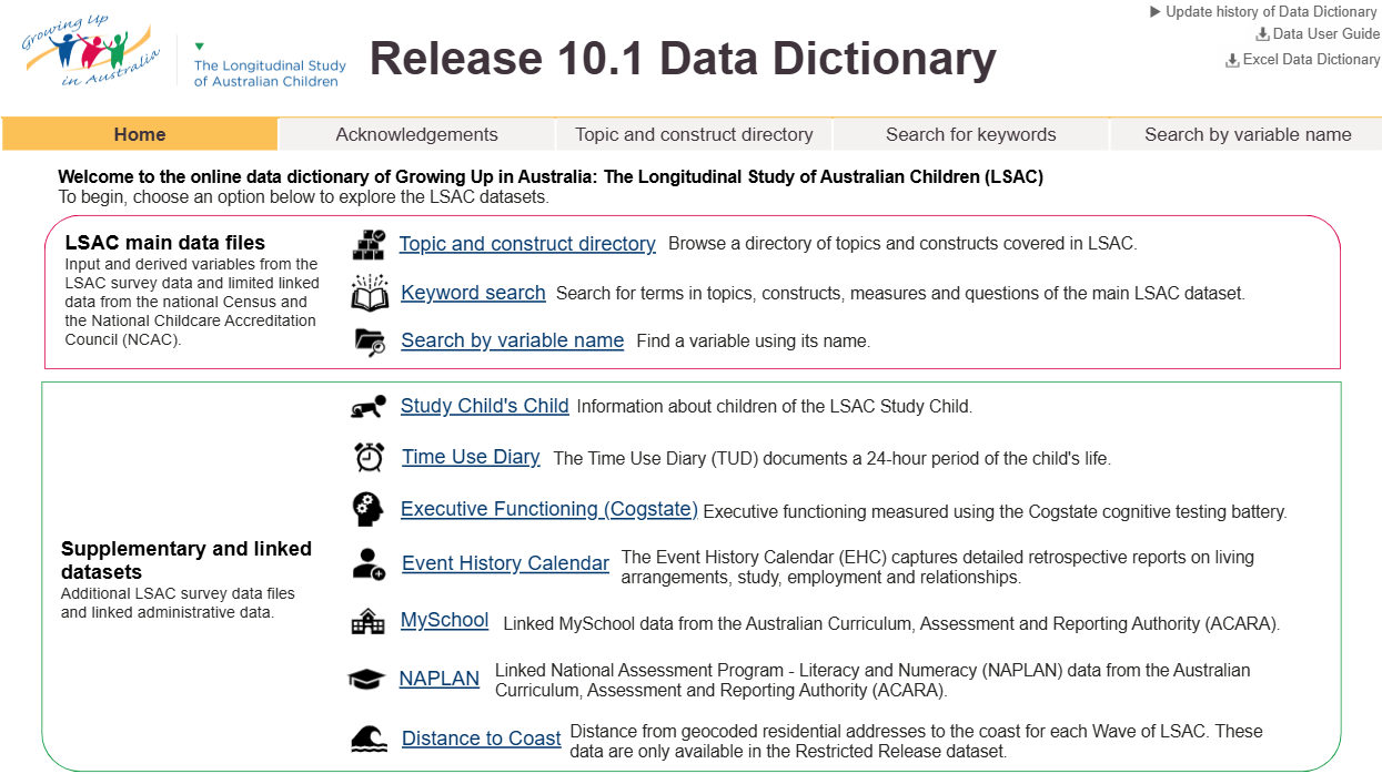 Data dictionary screenshot