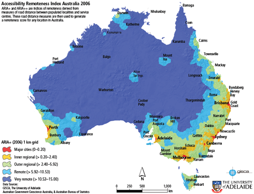 Figure 1 Map of Australia showing areas of varying geographic remoteness