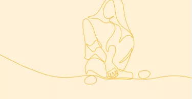 Young woman sitting cross-legged on the floor. Continuous line art drawing style. Minimalist black linear sketch isolated on white background. Vector illustration