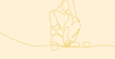 Young woman sitting cross-legged on the floor. Continuous line art drawing style. Minimalist black linear sketch isolated vector illustration