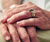 Close up of senior hands.