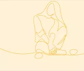 Young woman sitting cross-legged on the floor. Continuous line art drawing style. Minimalist black linear sketch isolated on white background. Vector illustration