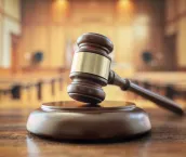 Judges gavel in court room legal trial and law background