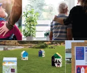 Photo montage of an adult with their arms around a senior person. Photo montage of an adult with their arms around a senior person.