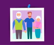 Graphic of a young man standing with his arms around his parents Graphic of a young man standing with his arms around his parents