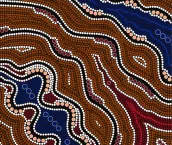 Australian aboriginal artwork based on aboriginal style of dot painting depicting time