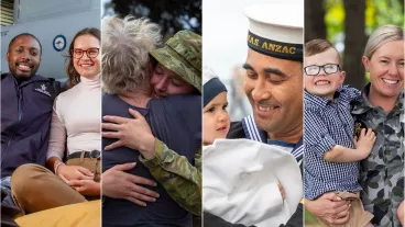 Montage of military couples with their families.