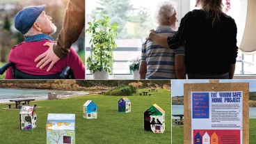 Photo montage of an adult with their arms around a senior person. Photo montage of an adult with their arms around a senior person.