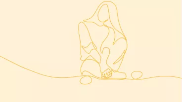 Young woman sitting cross-legged on the floor. Continuous line art drawing style. Minimalist black linear sketch isolated vector illustration