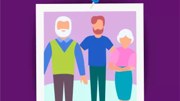 Graphic of a young man standing with his arms around his parents Graphic of a young man standing with his arms around his parents