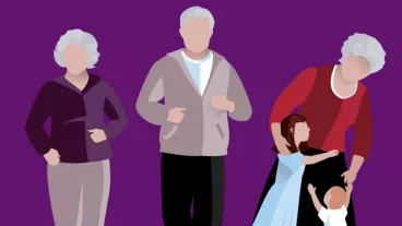 Infographic showing older people playing with children Infographic showing older people playing with children