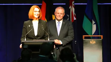 A photograph of former Australian PM Julia Gillard and current PMScott Morrisson 