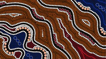 Australian aboriginal artwork based on aboriginal style of dot painting depicting time