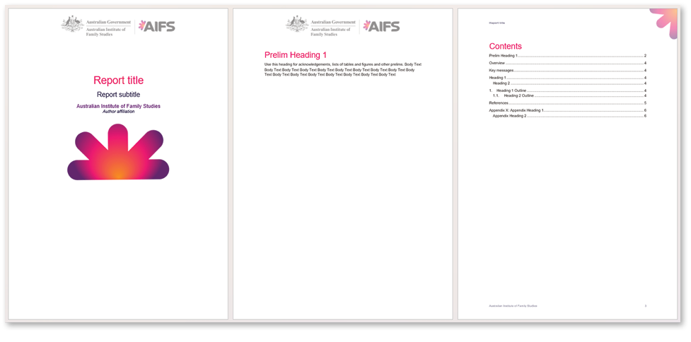 Screenshot of AIFS Research Report word templates in the newest branding.